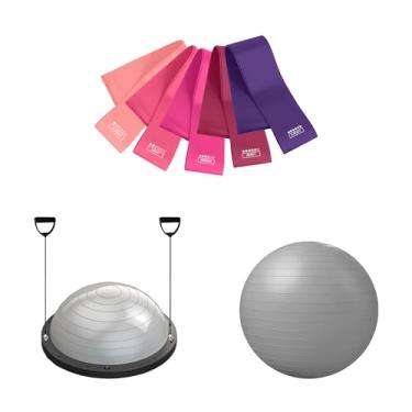 Imagem de JustGoFit Kit de Treinamento 3 em 1, Bola de Pilates 65cm, Meia Bola de Equilíbrio, Mini Bands TPE, Cinza