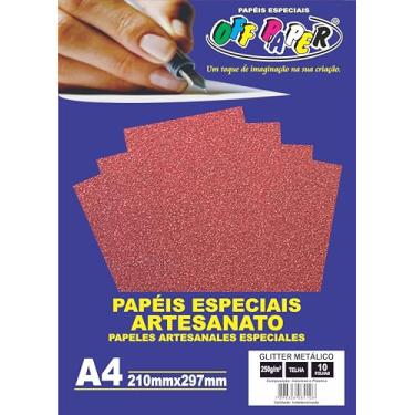 Imagem de Papel Glitter Metálico Off Paper A4 250 g/m² – Cor Telha – Pacote com 10 Folhas – Brilho Premium para Artesanato e Convites