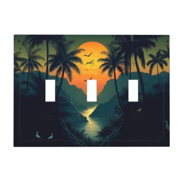 Imagem de Sunset Forest 3 Gang Light Switch Cover Plate Decorativo Triplo Alternador Placa Elétrica Placa Frontal para Quarto Banheiro Decoração de Casa 12 cm x 17 cm