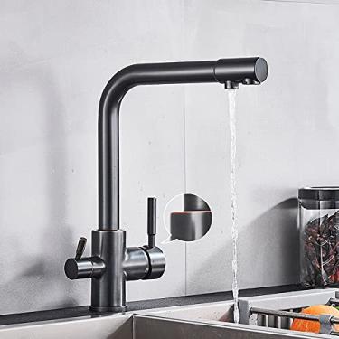Imagem de RAUGAJ Torneiras, filtro de água torneira de cozinha preta torneira de água potável característica de purificação de água torneiras para guindastes misturadores de pia de cozinha/bronze preto