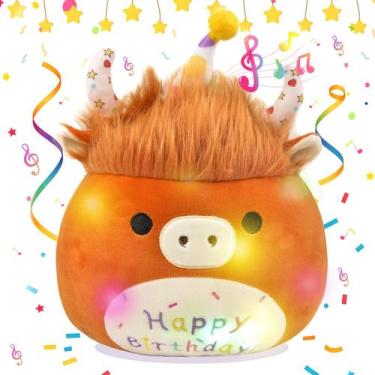 Imagem de Bicho de pelúcia ChezMax Birthday Highland Cow 12,5 polegadas com músi