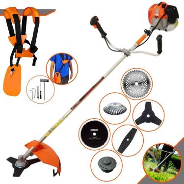 Imagem de Máquina de Cortar Grama Lateral À Gasolina 2T Vulcan VR620H 62cc 3HP de Potência 12.500rpm Roçadeira Multifuncional Completa Com 6 Opções de Cortes