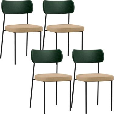 Imagem de Kit 04 Cadeiras Para Sala De Jantar Melina L02 Facto Verde Musgo Linho Bege Escuro - Lyam Decor