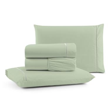 Imagem de Jogo Cama Lençol Bali Queen Percal 180 Fios 100% Algodão Ponto Palito 4 Peças - Verde