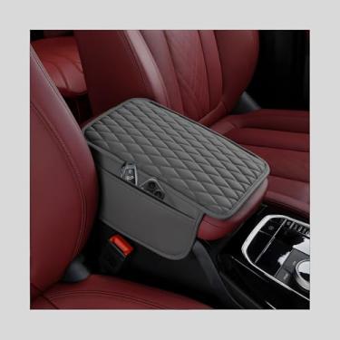 Imagem de MTRPS Capa de console central de carro, almofada de couro impermeável para descanso de braço com 2 sacos de armazenamento, protetor de caixa de assento de braço antiarranhões, acessórios internos para