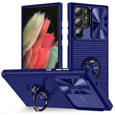 Imagem de Capa de telefone com suporte de armadura de proteção de lente deslizante para Samsung Galaxy S23 Ultra S23 Plus S23 Capa de suporte de anel, T7, para Galaxy S23 Ultra