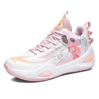 Imagem de Novetra Tênis de basquete masculino, leve, antiderrapante, com cadarço e absorção choque, cano médio, respirável, casual esportivo(Pink,33 BR)