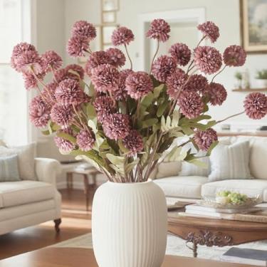 Imagem de Flores artificiais internas para vaso, 12 peças de flores de haste longa de seda falsa, aparência real de mini crisântemo, arranjos florais para decoração de casa (roxo)