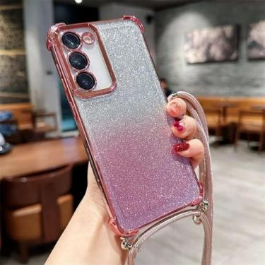 Imagem de Capa traseira com cordão a tiracolo e glitter para Samsung Galaxy S25, S24, S23, S22, S21, S20 FE Plus, Note 20, ultramacia, revestida em TPU, rosa, para Samsung S23Ultra