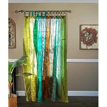 Imagem de Cortinas coloridas Sari com filtro de luz – cortinas boho, painel de dossel de cama, tapeçaria ou tratamento de janela cor turquesa (213 x 109 cm) (verde)