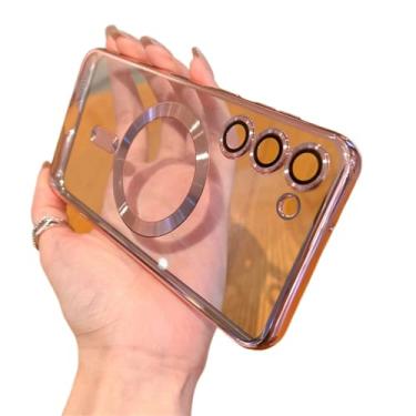 Imagem de Capa de carga magnética sem fio transparente revestida para Samsung Galaxy S22 S21 S20 FE S23 Note 20 Ultra Plus Capa de TPU macia, rosa, para Samsung S23Ultra