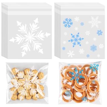 Imagem de CUDICY Sacos de biscoito de celofane floco de neve, 200 peças, 14,5 x 14,5 cm, autovedantes, para presentear, embalagens, lembrancinhas, doces, padaria, Halloween, Natal