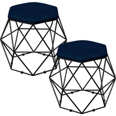 Imagem de Kit 02 Puffs Aramado Preto Six L02 Suede Azul Marinho - LYAM DECOR