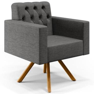 Imagem de Poltrona Giratória Manu L02 Capitonê Linho Cinza Escuro - LYAM DECOR