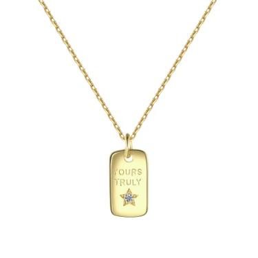 Imagem de EFASHION Colar feminino banhado a ouro 14K 925 prata esterlina design minimalista placa pingente colar, Medium, Ouro, Zircônia cúbica