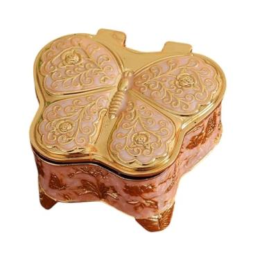 Imagem de YIJU Caixa de joias de borboleta, organizador de joias, decorativa, criativa, de liga, para mesa, para presente, porta-joias, estojo para brincos, Rosa Dourado