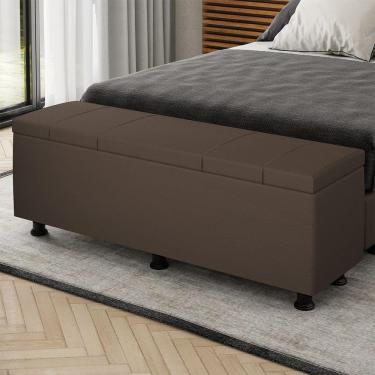 Imagem de Baú Sapateira Estofada Casal King Size 195 Cm Venus Corino Skybox Cor Marrom