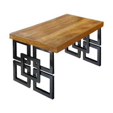 Imagem de Mesa Eiffel Square Estilo Industrial Madeira Maciça E Ferro 2,20m X 0,90m Marrom