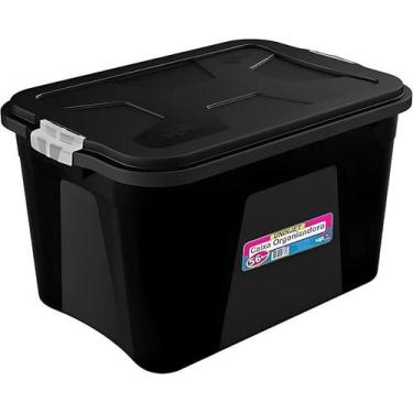 Imagem de Caixa Organizadora Multiuso com Tampa e Travas Plásticas Cor Preta - U