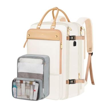 Imagem de Mochila de Viagem Carry On Feminina Grande 52L com Compartimento para Laptop 17 Polegadas e Carregamento USB, Aprovada TSA para Bordo - Cor Bege
