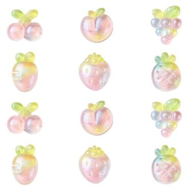 Imagem de UR URLIFEHALL 60 peças, 6 estilos, mini cabochão de resina, fruta, opaco, morango, cereja, pêssego, berloques para decoração de capa de telefone com clipe de cabelo DIY