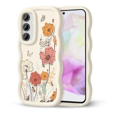 Imagem de CASBST Capa de telefone compatível com Galaxy A35 5G para mulheres e meninas, moldura ondulada encaracolada com estampa fofa, capa de telefone à prova de choque de silicone macio e estética para