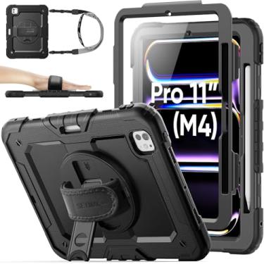 Imagem de Capa Skudo Strap360 para iPAD PRO 11 Polegadas M5/M4 (2025/2024) 6ª/5ª Geração - Protetora para Tablet com Alça Giratória 360°, Suporte de Mão e Alça de Ombro, Proteção Resistente, Preta