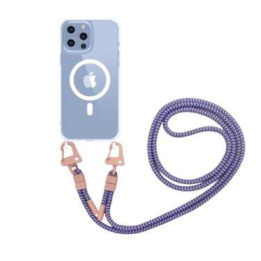 Imagem de Capa magnética transparente com cordão transversal para iPhone 16, 15 Plus, 14, 13, 12 Pro Max 11, capa traseira de acrílico rígido para PC, A6, para iPhone 14