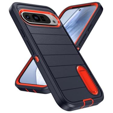 Imagem de Capa para Pixel 9/Pixel 9 Pro, à prova de choque, à prova de poeira, suporte dobrável, 3 em 1, capa de proteção resistente durável de grau militar para Google Pixel 9/Pixel 9 Pro 16.0 cm azul/laranja
