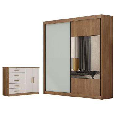 Imagem de Guarda Roupa Casal com Cômoda Sienna 2 Portas de Correr 4 Gavetas em MDF com Espelho Cu...