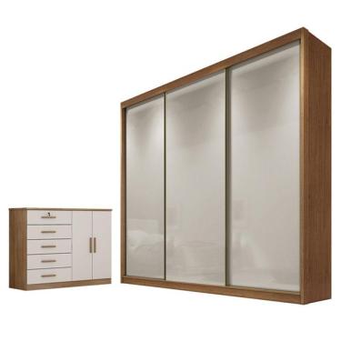 Imagem de Guarda Roupa Casal Londres Com Nicho E Cômoda Seul Cumaru 25 Fendi - Novo Horizonte