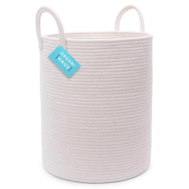 Imagem de Cesto de roupa suja OrganiHaus Corda de algodão branca 45x46cm
