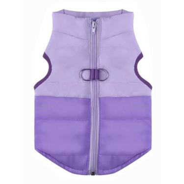 Imagem de LONTEPET Casaco de inverno para cães com anel de trela, jaquetas quentes para filhotes de cachorro casacos de clima frio roupas para animais de estimação roupas de gato para cães pequenos (roxo, médio