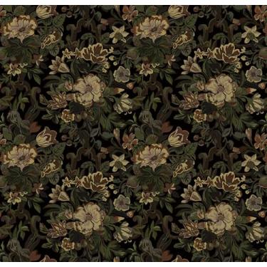 Imagem de Dimoon Papel de parede escuro de 43,88 cm x 998,2 cm Descasque e cole Moody vintage vitoriano floral papel de parede verde gótico para quarto, folha de flor, amarelo, papel de parede amigável ao