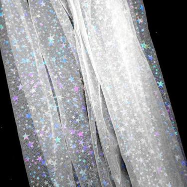Imagem de Rolos de tecido de tule com glitter com lantejoulas de lua estrela, 4,5 m x 99 cm de largura, carretel cintilante, rede de lantejoulas, rolos de tule branco estrela para volume, saia tutu véu de noiva