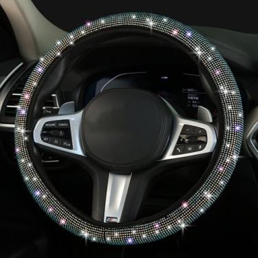 Imagem de Capa de volante de diamante brilhante, incrustada com diamantes de cristal brilhantes, capa protetora universal para volante de carro