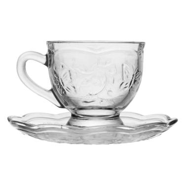 Imagem de XícarasDe Chá Café Com Pires Cristal Ecológico New Butterfly Flores Borboletas 180ml Lyor