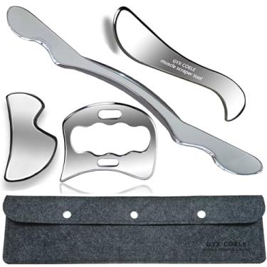Imagem de GYX COELE Conjunto de ferramentas de raspador muscular de aço inoxidável, ferramenta profissional de massagem de tecido macio, ferramenta de raspagem kit de fisioterapia Gua Sha (4 peças)
