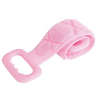 Imagem de Escova corporal para as costas, escova de banho de silicone, esfoliante corporal macio com partículas de massagem, uso frente e verso para remover sujeira e massagem, 58 cm (rosa)
