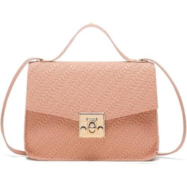 Imagem de Bolsas transversais acolchoadas, carteiras com bloqueio de grão torcido, capacidade média, bolsas transversais, alça de ombro removível, rosa, Rosa