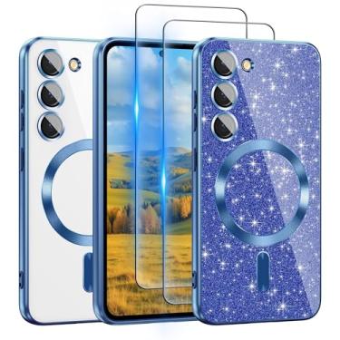 Imagem de Capa para Samsung Galaxy S23 compatível com MagSafe, [cartão de glitter e 2 peças de películas HD] Linda capa brilhante brilhante [nunca amarela], fina, à prova de choque, antiarranhões, macia e