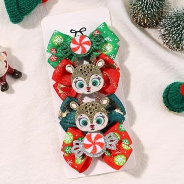 Imagem de 4 pçs/conjunto de 7,6 cm novos prendedores de laço de cabelo de Natal com purpurina, alce de Papai Noel, acessórios de cabelo fofos