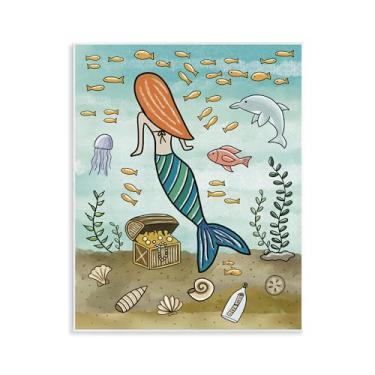 Imagem de Stupell Industries Arte de placa de parede com nota de amor de tesouro sereia, design de Jennifer Stith, 35,5 x 28,5 cm