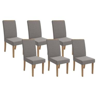 Imagem de Cadeira Sala De Jantar 2cad142ng Kit 6 Un Nogueira/linho Cinza A056 - Kappesberg