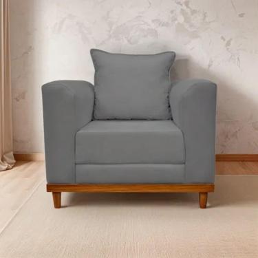 Imagem de Poltrona Sala De Estar Recepção Viema Com Almofadas Decorativas Linho Grafite Sj Móveis E Decoração