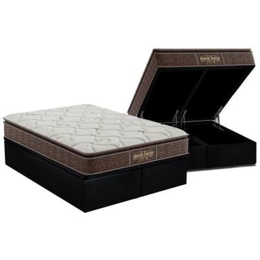 Imagem de Cama Box Baú King: Colchão Anatômico Probel Guarda Costas Extra Firme + Base Crc Suede Black (193x203)