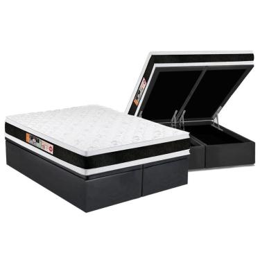 Imagem de Cama Box Baú King: Colchão Espuma Castor D45 Black E White Air Double Face + Base Gray(193X203)