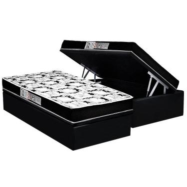 Imagem de Cama Box Baú Solteiro: Colchão Espuma D45 Luckspuma Gran Luck + Base CRC Suede Black(88x188)