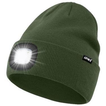 Imagem de Gorro iluminado por LED ATNKE USB recarregável 4 LED verde escuro