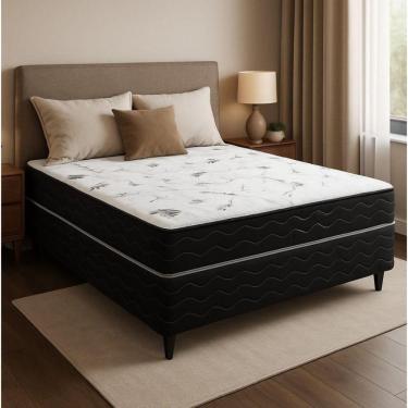 Imagem de Cama Box Casal (138x64) D26 Molas Ensacadas Preto-branco Viena Topázio Colchões